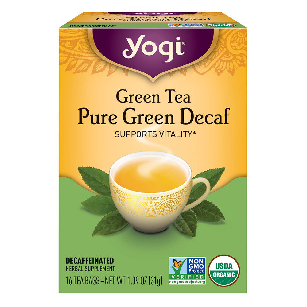 Yogi Green Tea Pure Green Decaf Herbal Supplement Tea Bags, 16 Ea